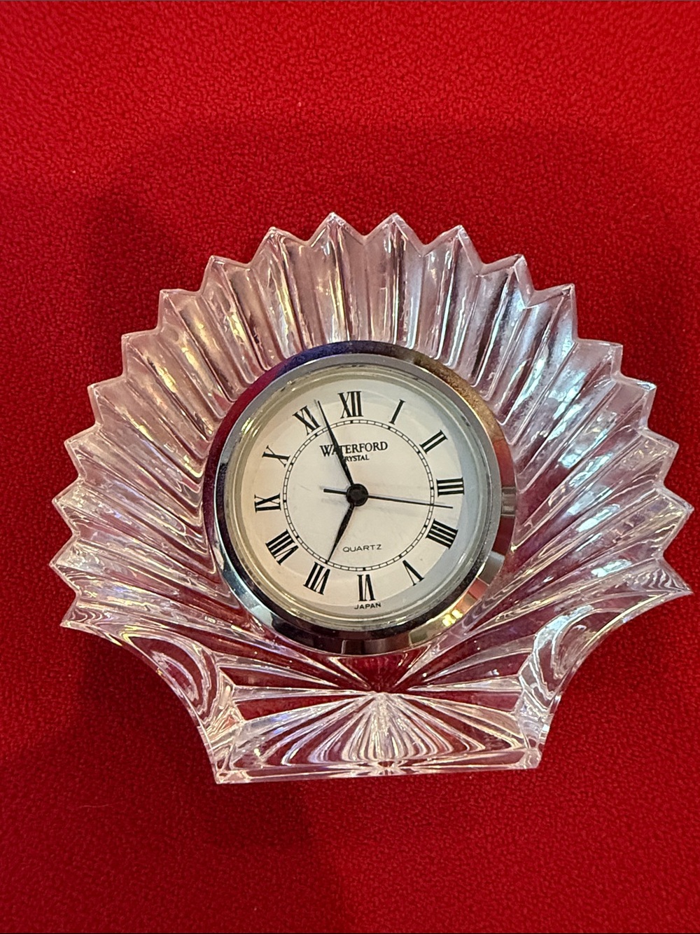 Waterford Clear Crystal Fan Mantel Clock with Silver Trim vintage